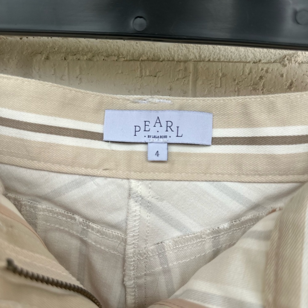 Pearl by Lela Rose Beige and White Striped Slim Barrel Leg Chinos - Picture 9 of 12